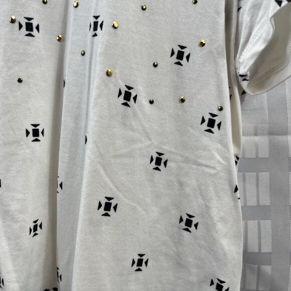 Rafaella Weekend Top Womens Size XL Color White Short Sleeve Rhinstone Boho - Picture 10 of 12